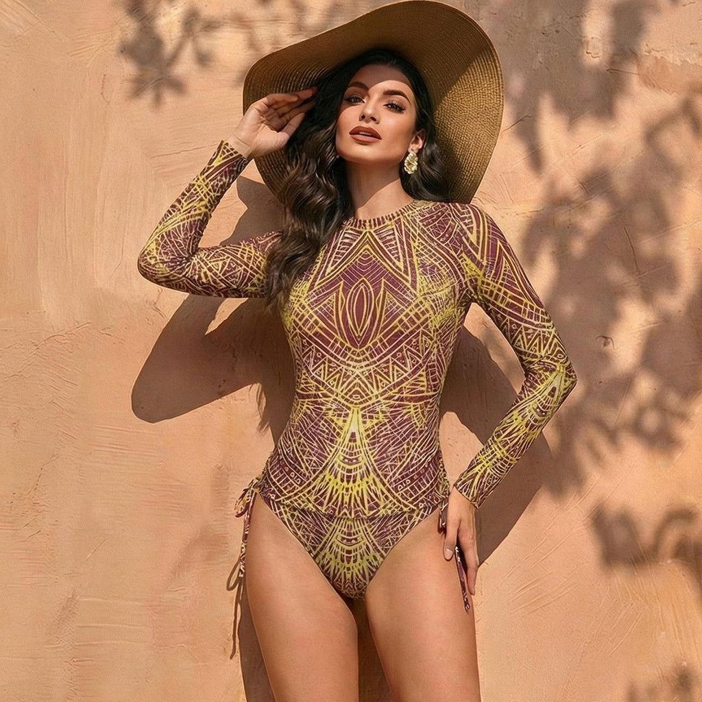Women's Two Piece Swimwear Long Sleeve Mesh Swimsuit UPF 50+ High Elasticity Padded 2026 New Beach