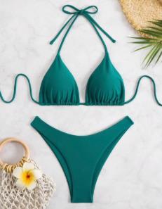 2026 Women White Bikini Chest Padded New Sexy Halter Bikini Two-Piece Set With Drawstring Straps