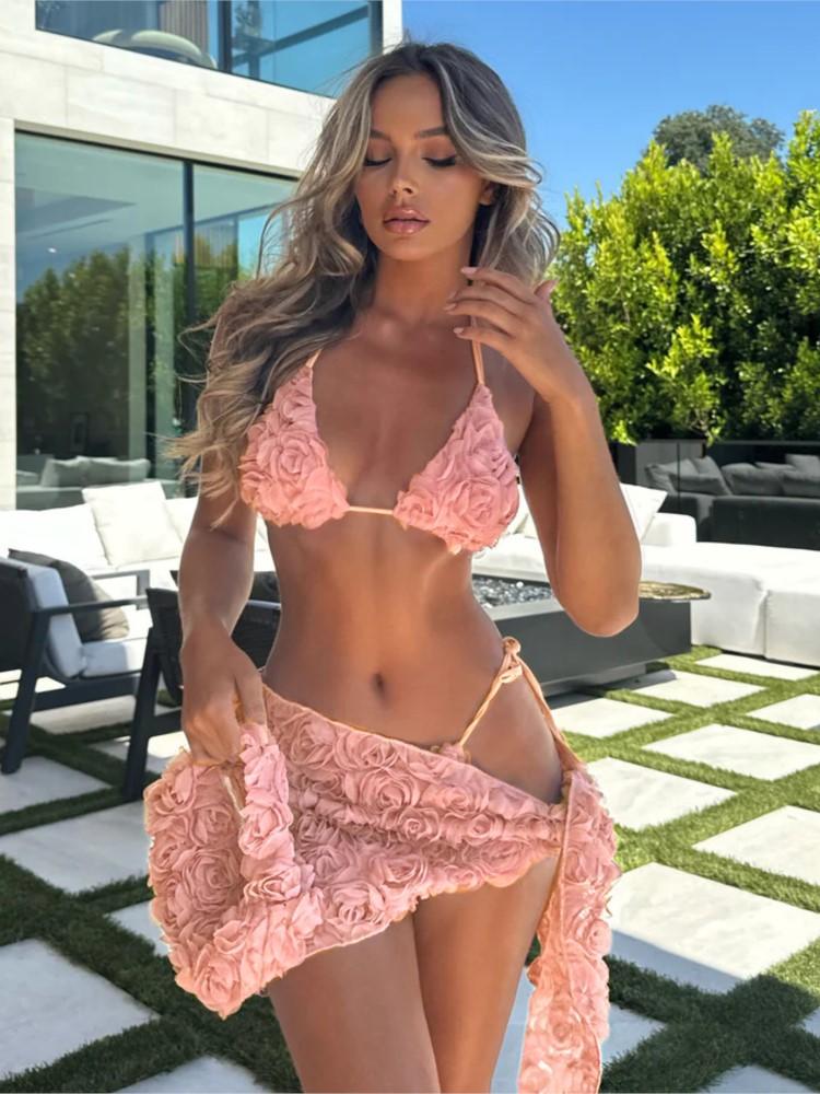 Bikini Bodysuit Swimwear Women With Skirt Bathing Suit Summer New Ruffle Splice Print Beachwear