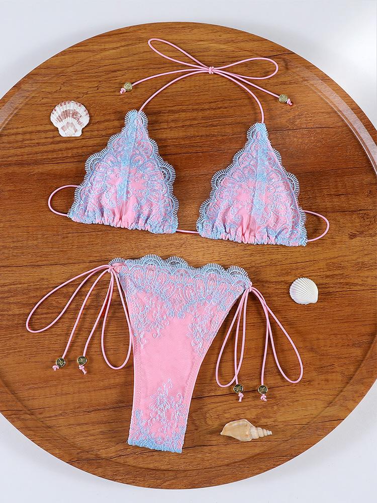 Sexy Hollow Lace Bikinis Patchwork Swimsuit Women Bathing Suits Bandage Swimwear Mujer Beachwear