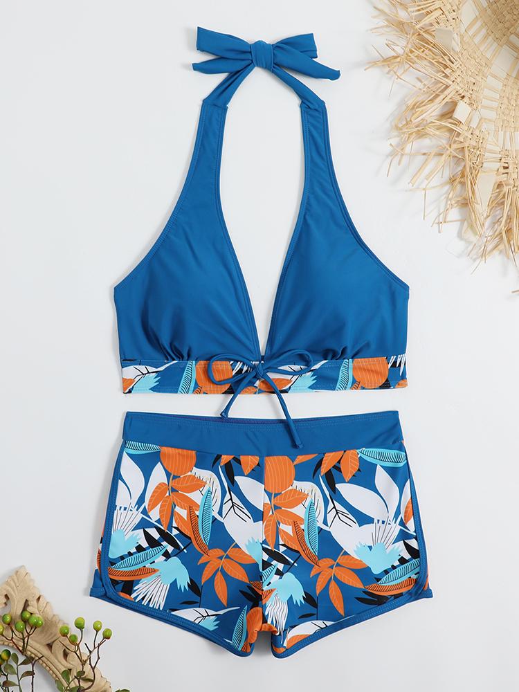 2026 Halter Bikini Set Short Swimsuit Women High Waist Swimwear Female Printed Bathers Swimming