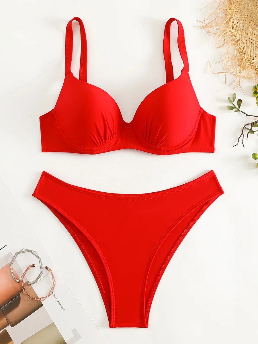 Underwired Bra Cup Brazilian Bikini Female Swimsuit Women Swimwear Two-pieces Bikini Set Push Up