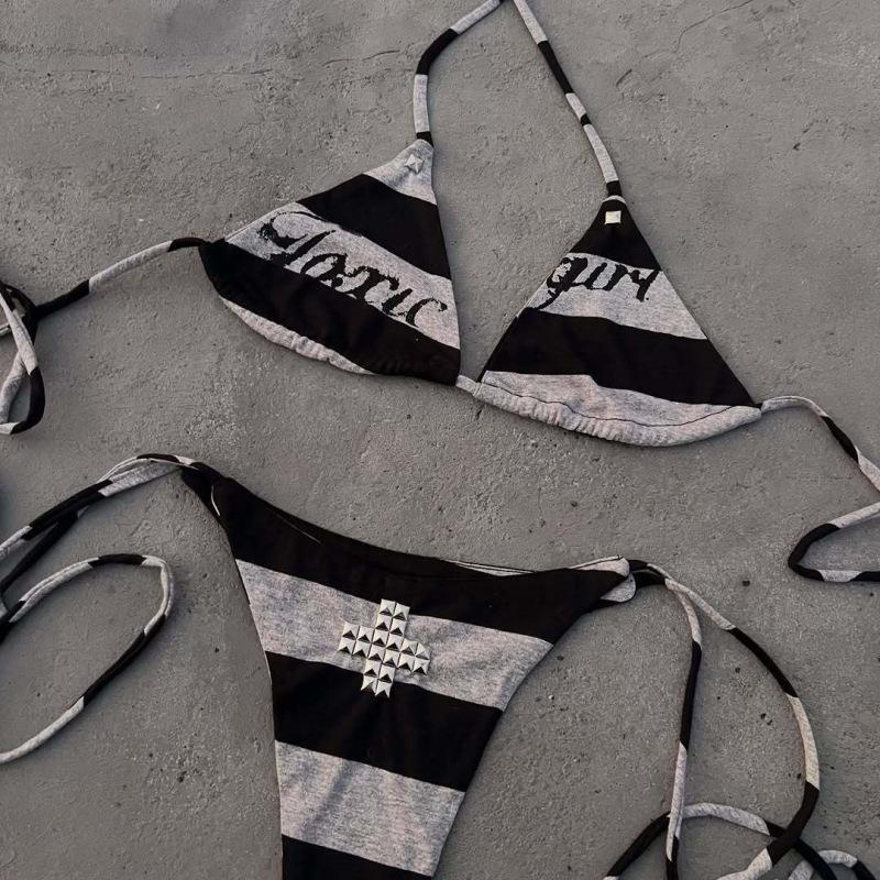 High Street Two Hot Girls Summer Beach Bikini Y2K Printed Cross European And American Set Sexy Hot