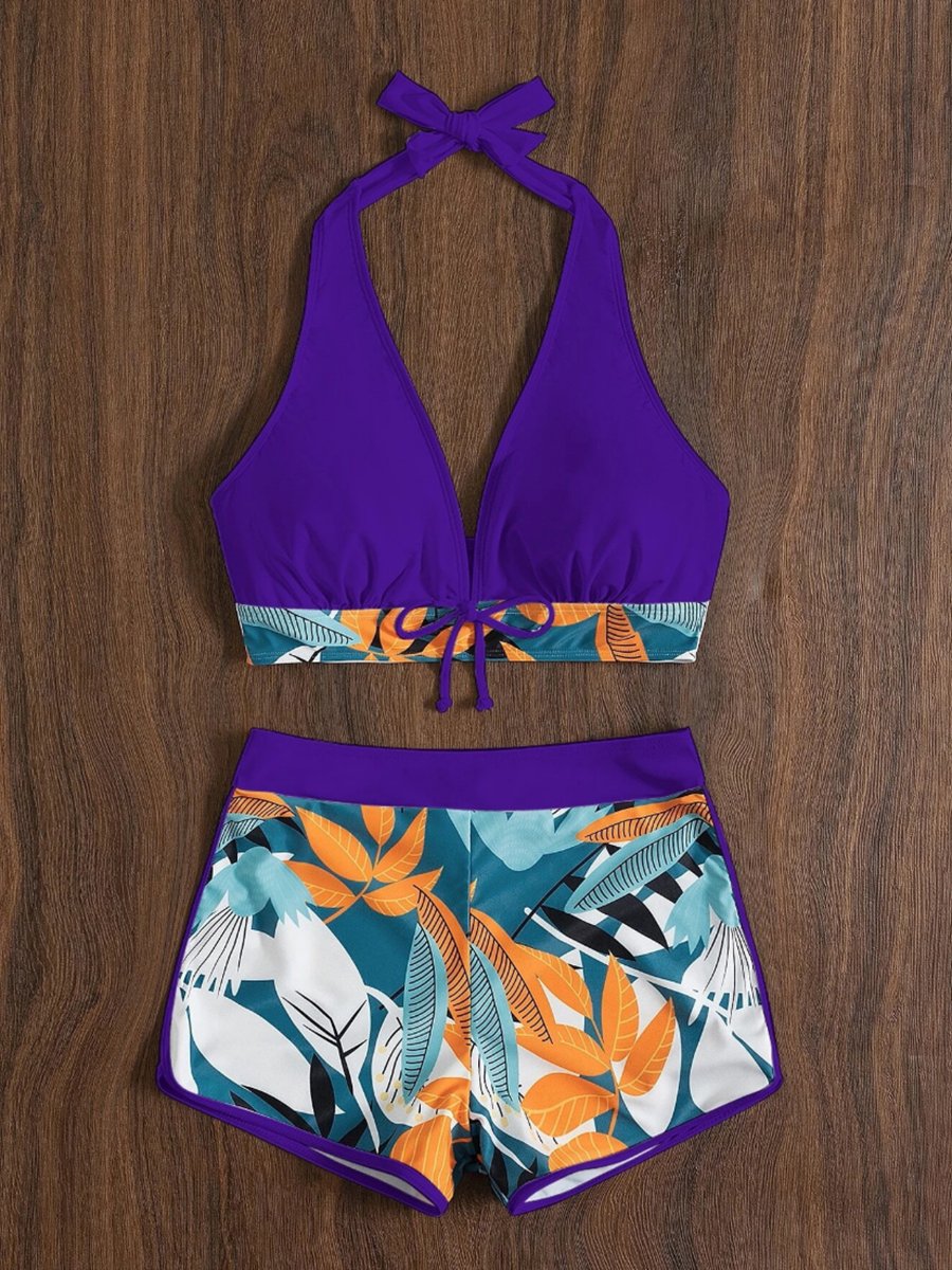 2026 Halter Bikini Set Short Swimsuit Women High Waist Swimwear Female Printed Bathers Swimming