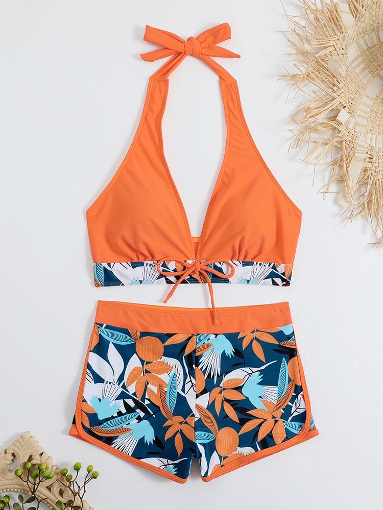 2026 Halter Bikini Set Short Swimsuit Women High Waist Swimwear Female Printed Bathers Swimming