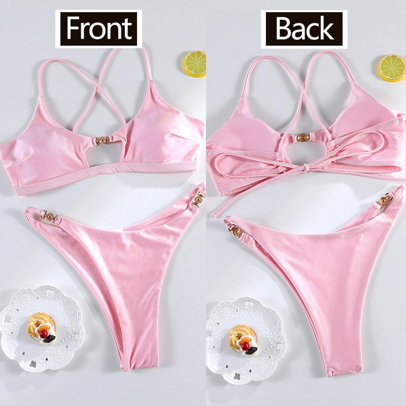 Miyouj Bandage Swimwear Summer Swimsuit High Cut Bikini Set Solid Sexy 2-Piece Suit New Bathsuit