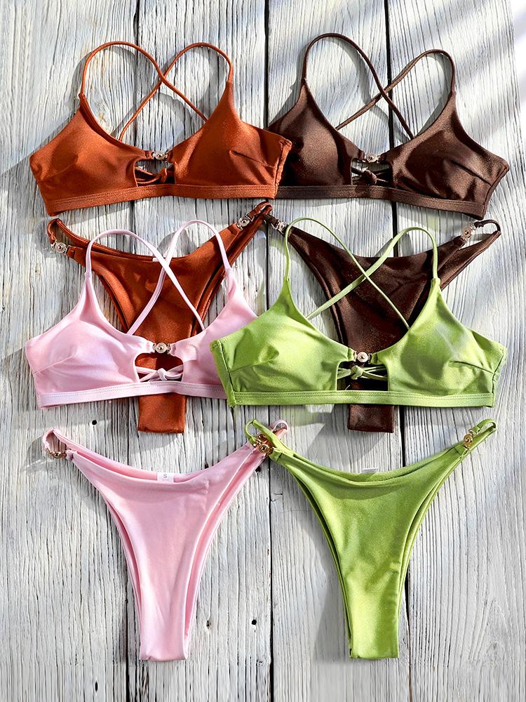 Miyouj Bandage Swimwear Summer Swimsuit High Cut Bikini Set Solid Sexy 2-Piece Suit New Bathsuit