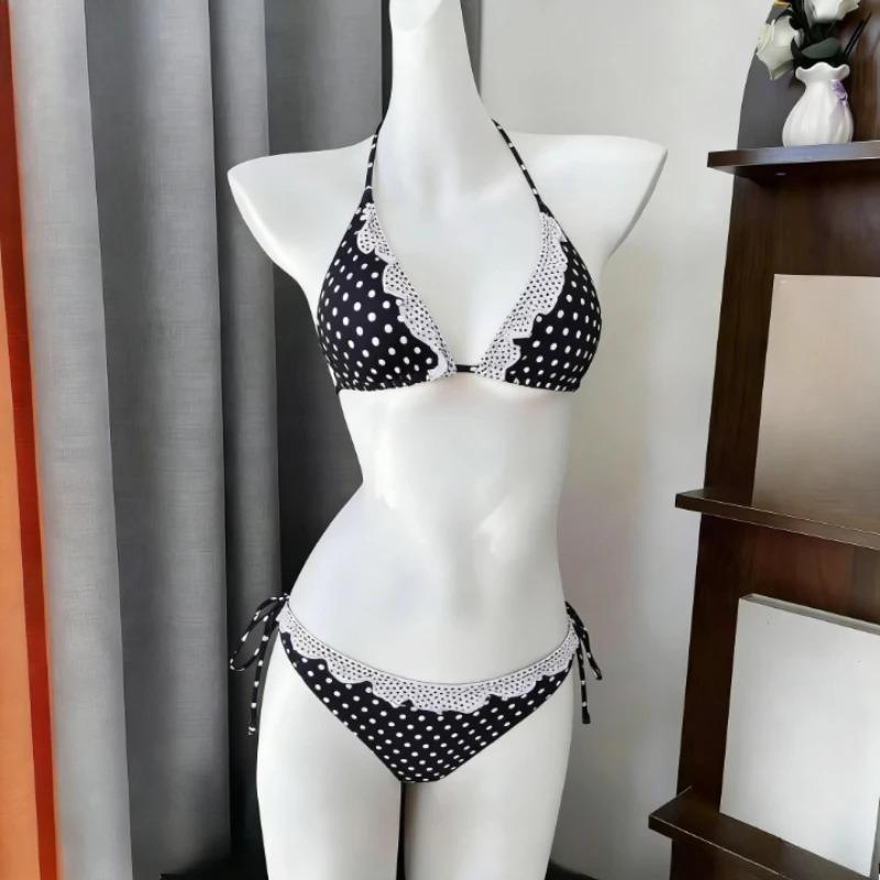 Y2k Sweet Cherry Patchwork Bikini Set Women Sexy Beach Style Polka Dot Print Vacation Pool Party Hot