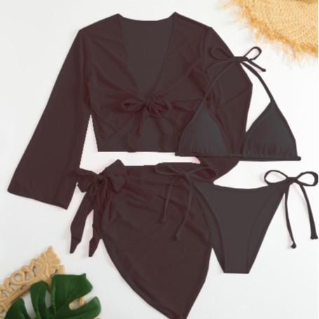 Women pink micro mini string bikini sets 4 pieces with mesh cover tops and skirt swimsuit bathing