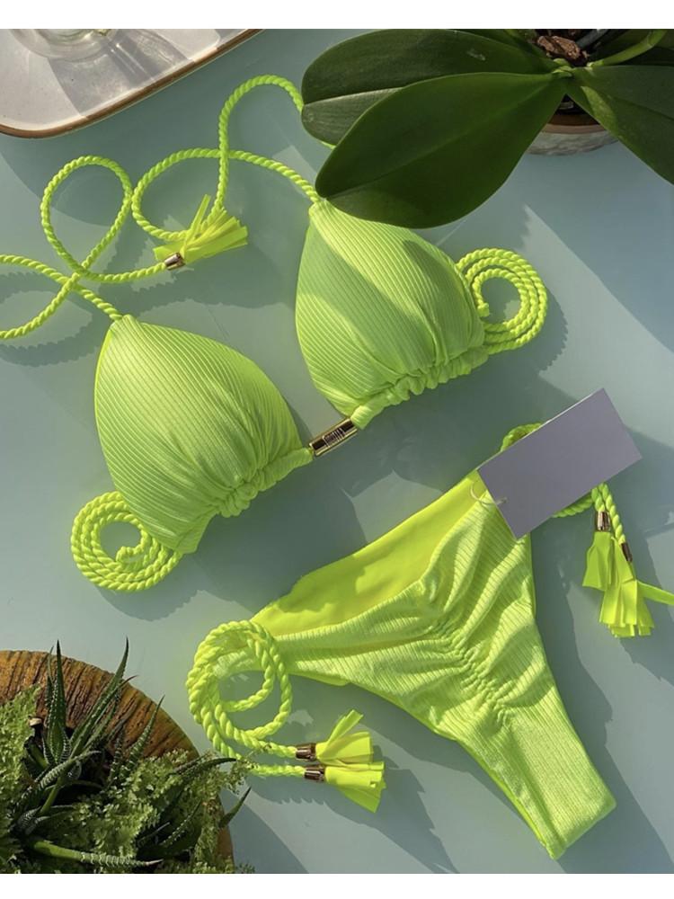 New Women Bikini Backless Rope Triangle Swimsuit Multicolor