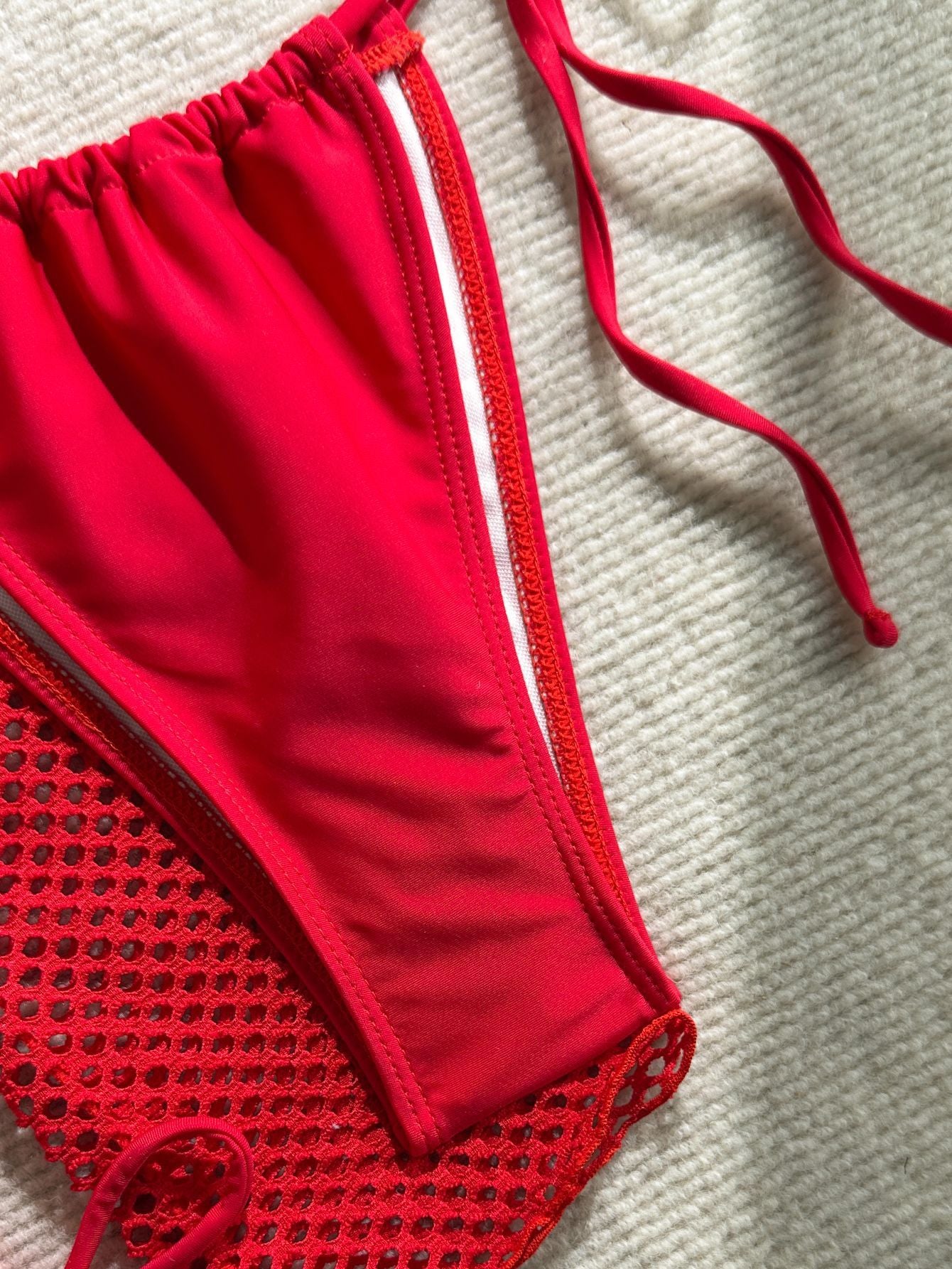 Red 4 Piece Bikini Set 2026 Women Long Sleeve Cover Up Drawstring Skirt 4 Piece Swimsuit Beach