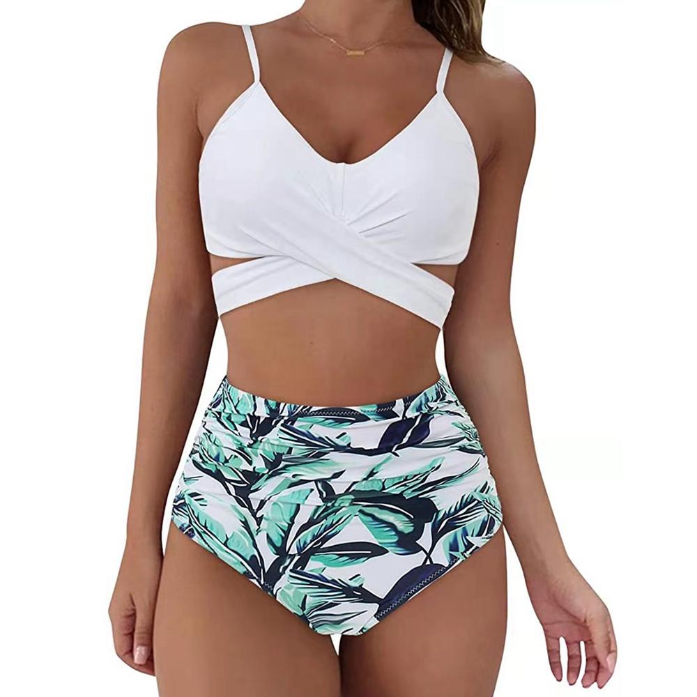 Hot 12 Colors Women Slim Bikini Sets High Waisted Sexy Swimwear 2 Pieces 2026 Solid/Floral Ruched