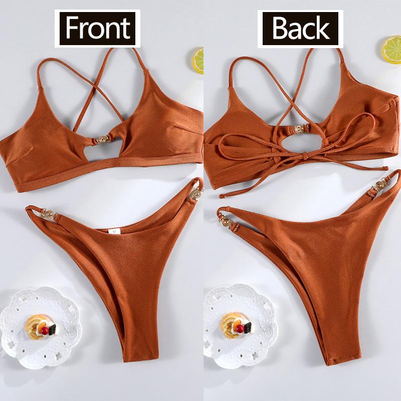 Miyouj Bandage Swimwear Summer Swimsuit High Cut Bikini Set Solid Sexy 2-Piece Suit New Bathsuit