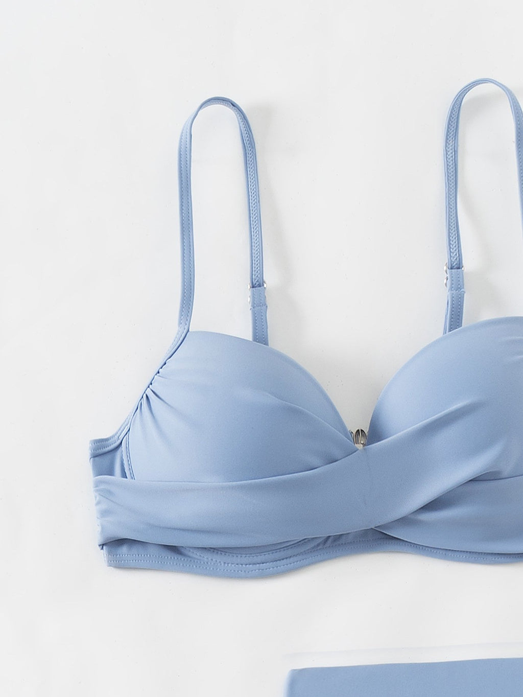 Women's Sky Blue Three Piece Swimsuit Solid Color V-neck Underwire Bikini Set Beach Vacation